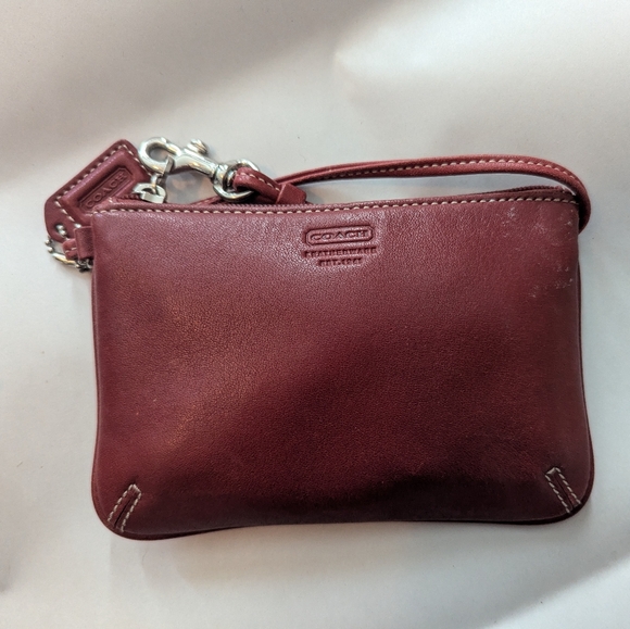 Coach Burgundy Leather Wristlet - Picture 1 of 6